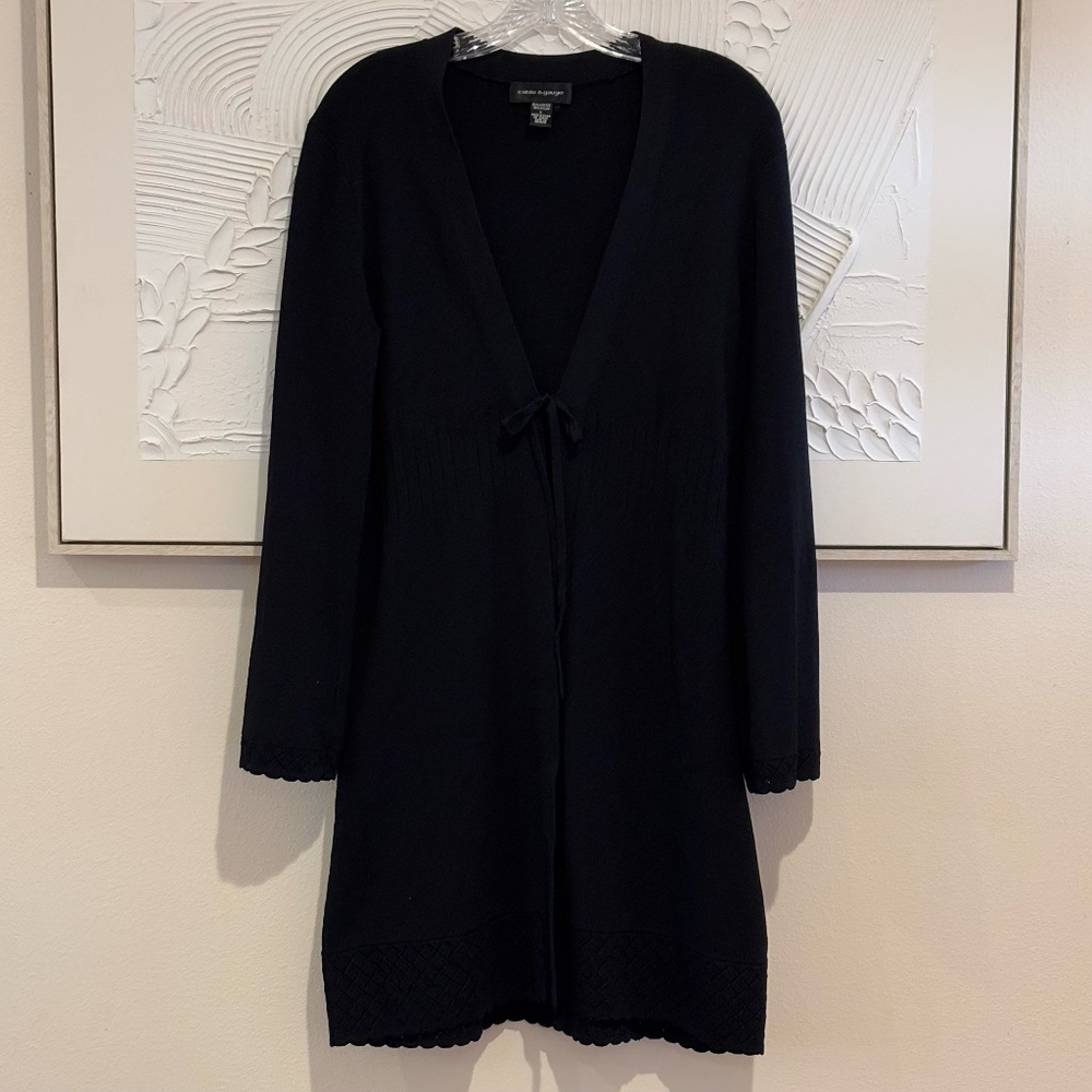 Cable & Gauge Women's Long Open w/ Tie Cardigan Sweater SZ L Black